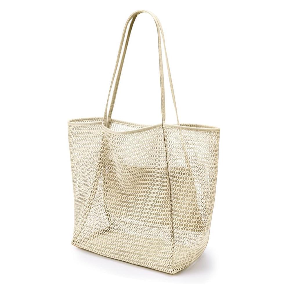 

Women s Foldable Mesh Beach Tote - Single Shoulder Travel Storage Bag грязно-белый
