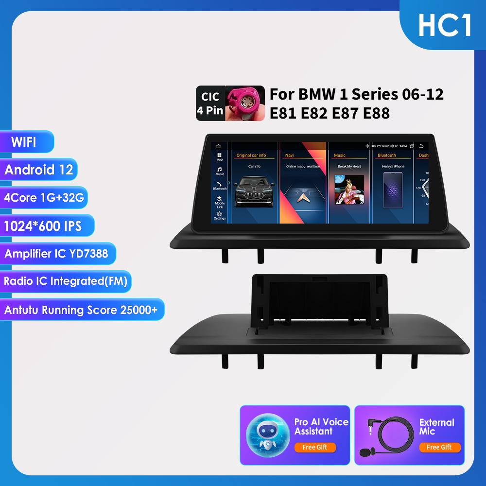 OSSURET Autorádio s Androidem 13 a Carplay pro BMW řady 1 E81 E82 E87 E88 CCC CIC bez obrazovky, multimediální systém 10,25" s GPS navigací, stereo