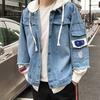 Jean Jacket Fake Two Piece Hooded Contrast Color Streetwear Spring Autumn Loose Single Breasted Outerwear Coat for Outdoor