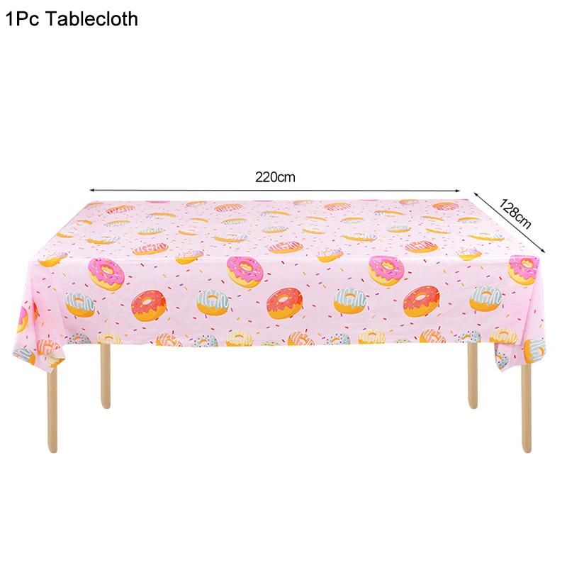 Donut Party Disposable Tableware Set Paper Plate Cup Tablecloth Kids Girls 1st Birthday Party Decoration Supplies Baby Shower