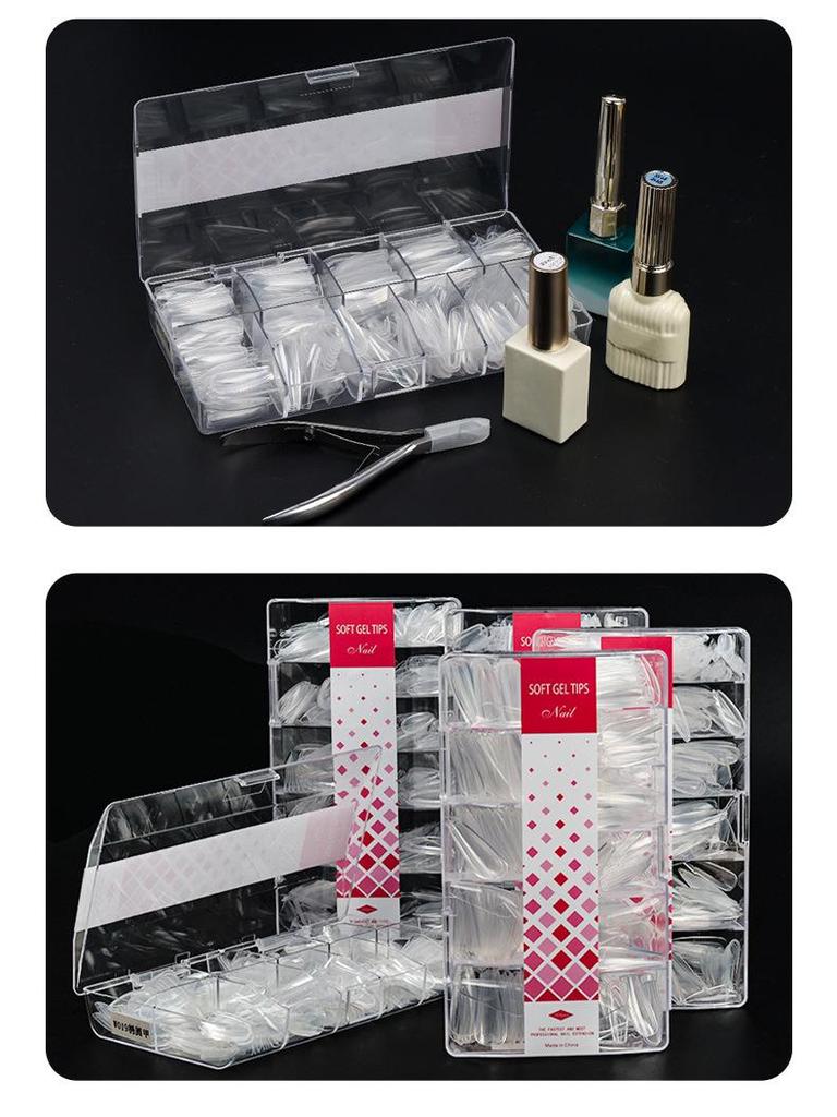 Dwustronne Ultracienkie Bezszwowe Końcówki do Paznokci Przedłużanych - 500 Sztuk, Francuski Ballet Kropelka Wodna Owalny Styl