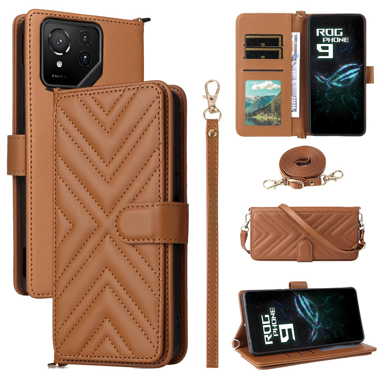 

Чохол для Asus ROG Phone 9 5G/Phone 9 Pro 5G з плечовим ременем, гаманець, шкіряна кришка для телефону Brown