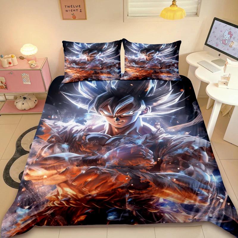 Tens Japanese D-Dragon-Bal Soft Duvet Cover Anime Super Saiyan Beding Set Son Goku Comfortable Quilt Cover Set Warm Comforter Cover for Bedrom