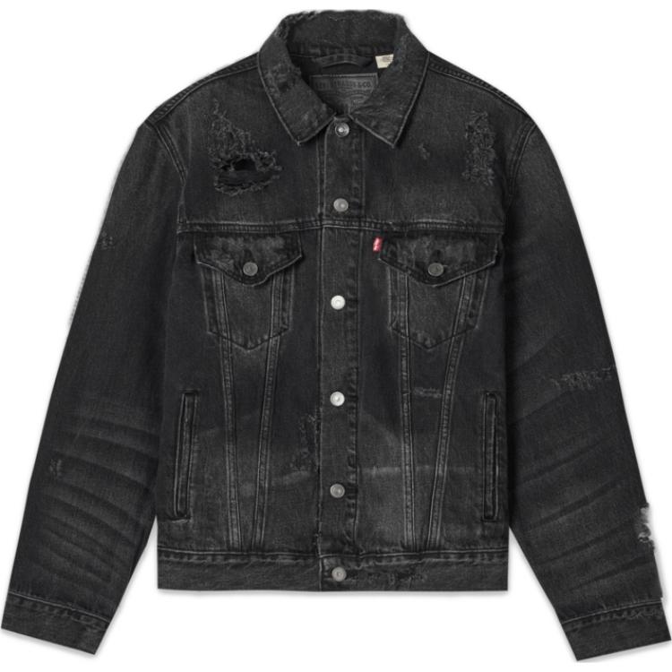 Levis Ripped Denim Jacket With Single-Breasted Collar Men Jackets Smoke-Gray 0016X-0001