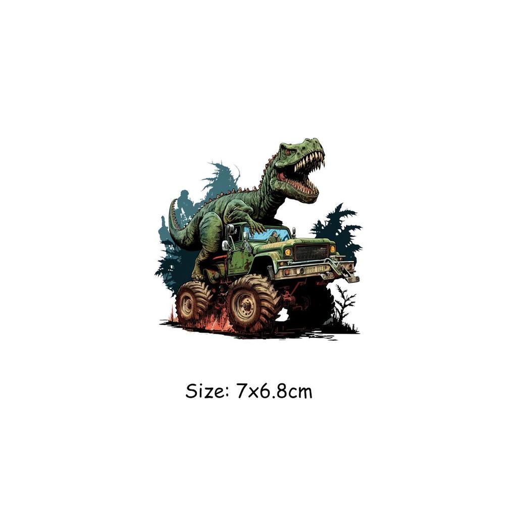 Dinosaurlapper Cartoon Truck Varmeklebende overføring Kunst Håndverk Strykeklær Applikert gjør-det-selv-tilbehør Strykelapper Dyr