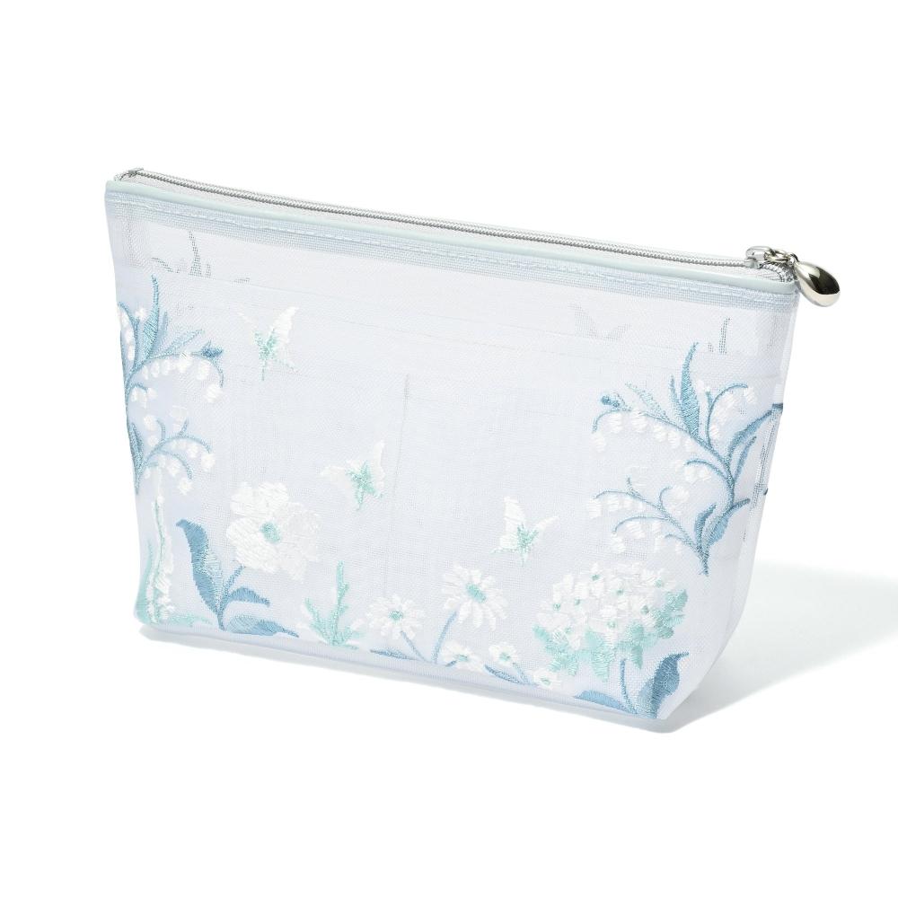 Franc Franc Japan Mesh Embroidered Pouch L Light bLue