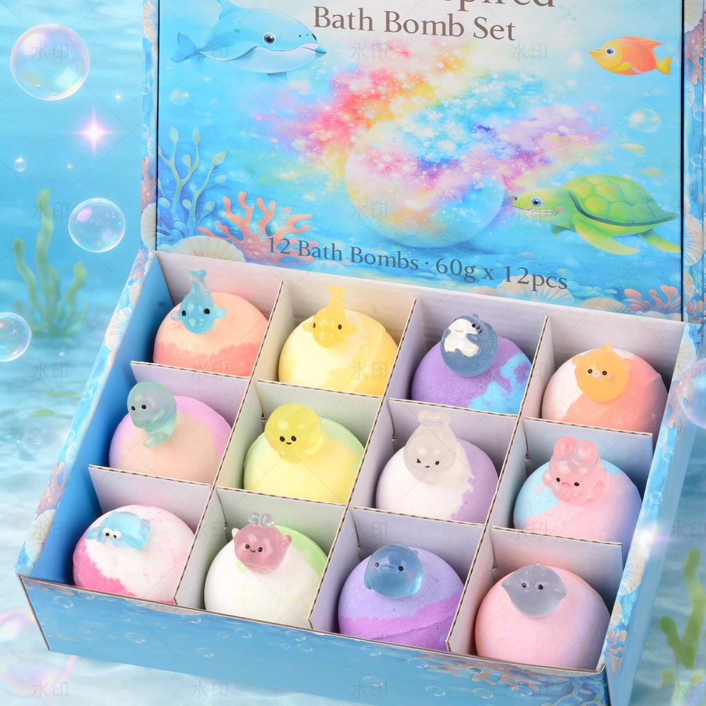 Set di bombe da bagno da 60g Giocattoli Marini Palline di Sali da Bagno 6 Forme Marine per Scatola