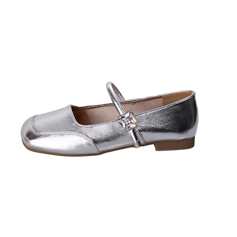 2025 Small Leather Shoes New Versatile Single Shoes Doudou Shoes Spring and Summer French Retro Mary Jane Shoes Women's Light Mouth Silver