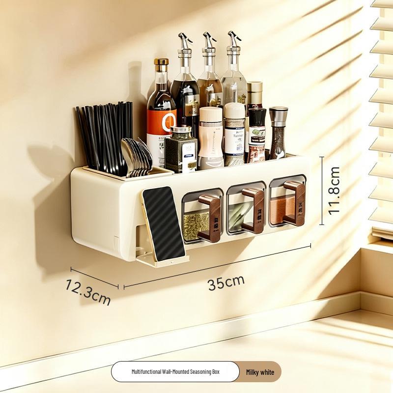 Wall-Mounted Moisture-Proof Kitchen Seasoning Storage Box and Rack