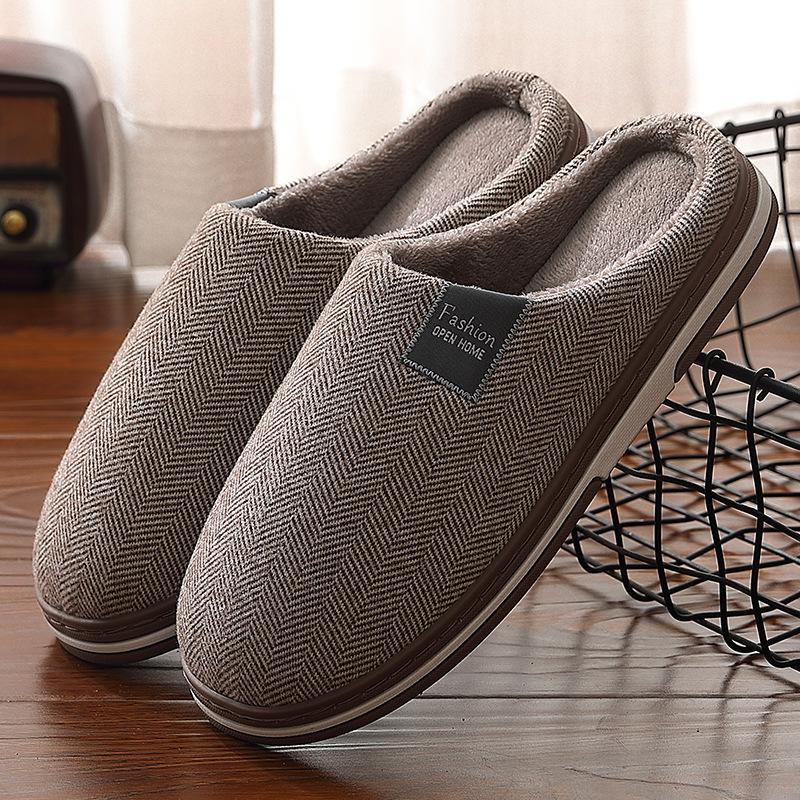 Cotton slippers household winter home couple indoor non-slip simple plush fabric warm cotton shoes winter