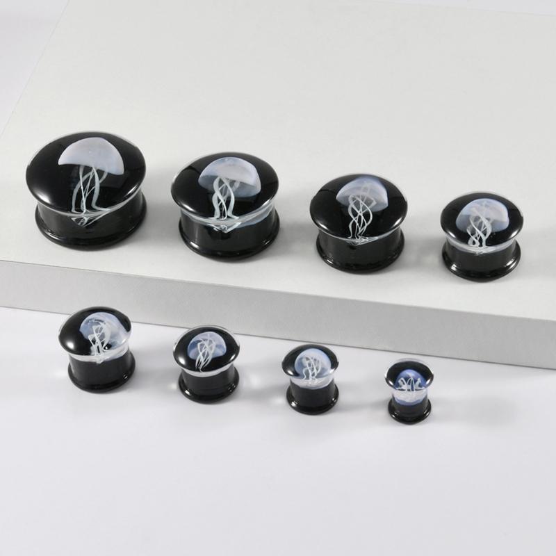 Unique Jellyfish Pattern Glass Ear Stretcher Handcrafted Expander Body Piercings Suitable for Comfortable All Day Wear