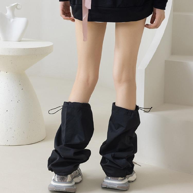 Harajuku Cargo Leg Cover with Adjustable Drawstring Motorcycle Punk Baggy Footless Socks Leg Warmer Gaiters for Women