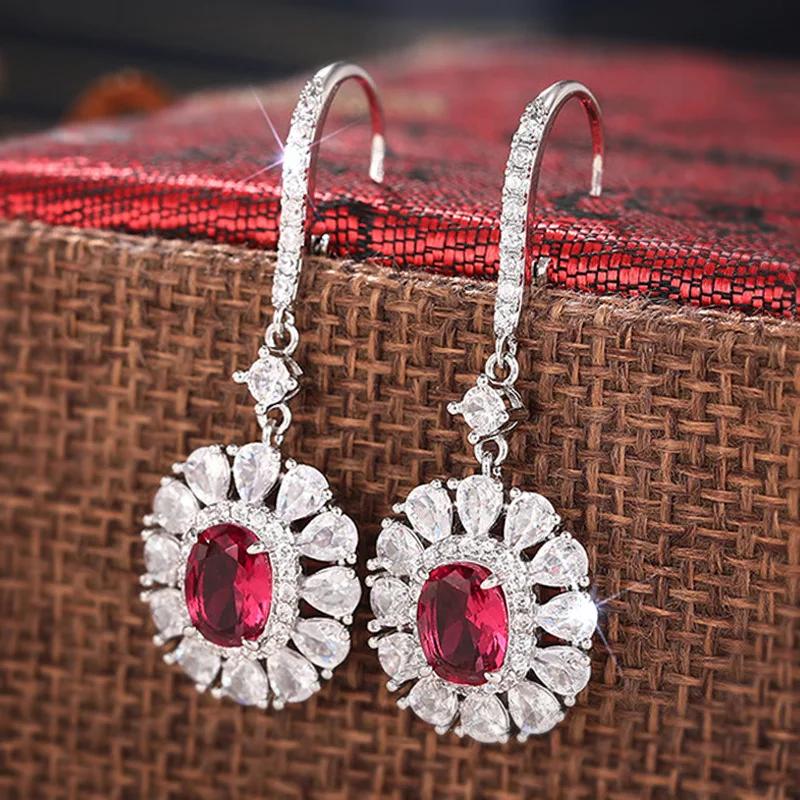 New Women'S Sunflower Shaped Earrings European American Style Zircon Inlaid Elliptical Flower Light Luxury Jewelry