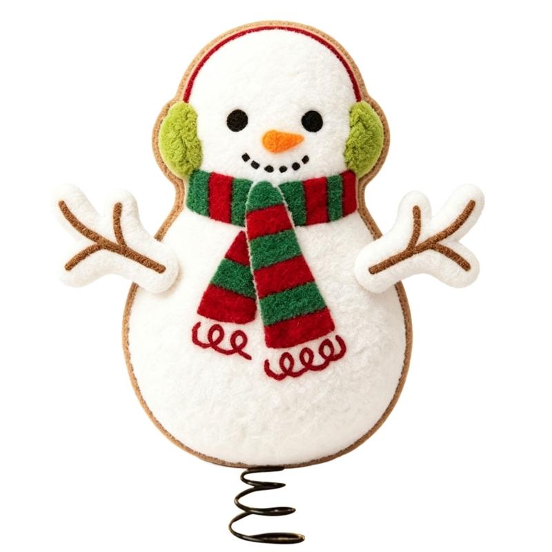 Character Christmas Tree Top Decoration with Fabric Styling and a Coil Spring Base for Home, Office, or Retail Displays