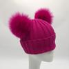 Custom Labels Double Pom Pom Baby Toddler Children Winter Beanie Knitted Hats With Fur Pompom
