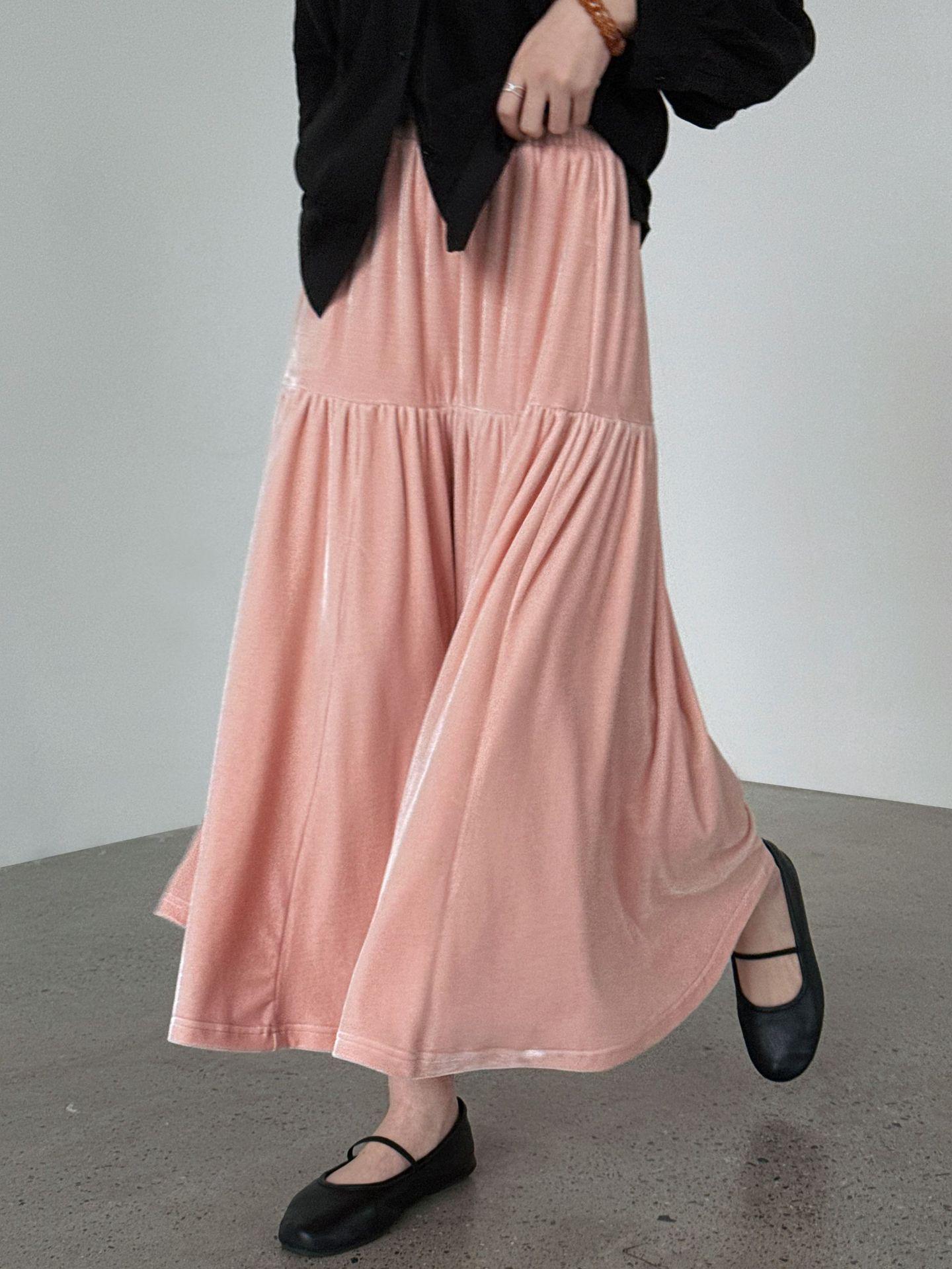 LUXI Velvet High-Waisted A-Line Skirt - Women s Early Spring Korean Style Patchwork Large