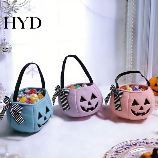 Portable Trick or Treat Bag Halloween Pumpkin Candy for Kids, Tote Kids with Handle, Reusable Snack Bucket Party Favors