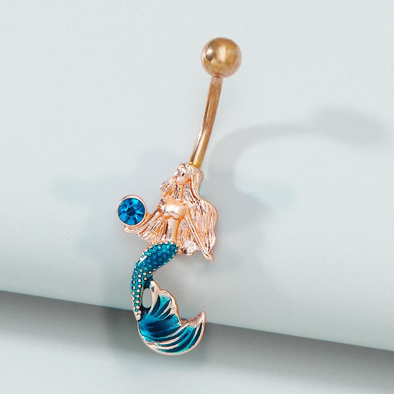 Nowa inkrustowana kapiącą oliwą, brzuch syreny-klamra w pępku wisiorek biżuteria na przebicie