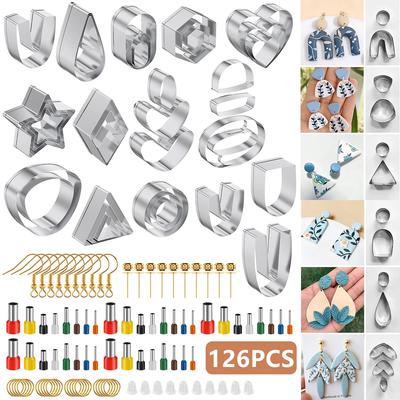 Juego de pendientes con cortadores de arcilla polimérica, cortadores de pendientes de arcilla de acero inoxidable con ganchos para pendientes y anillos de salto, accesorios para bricolaje