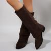 Fashion Retro Booties Women's Suede 2025 New Autumn and Winter Mid-Leg Boots