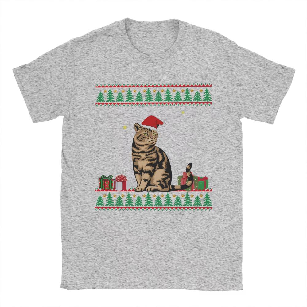Funny Cat Lovers Cute Cat Santa Hat Ugly Christmas Mens Women T Shirt Short Sleeve Round Collar TShirts Pure Cotton Clothes