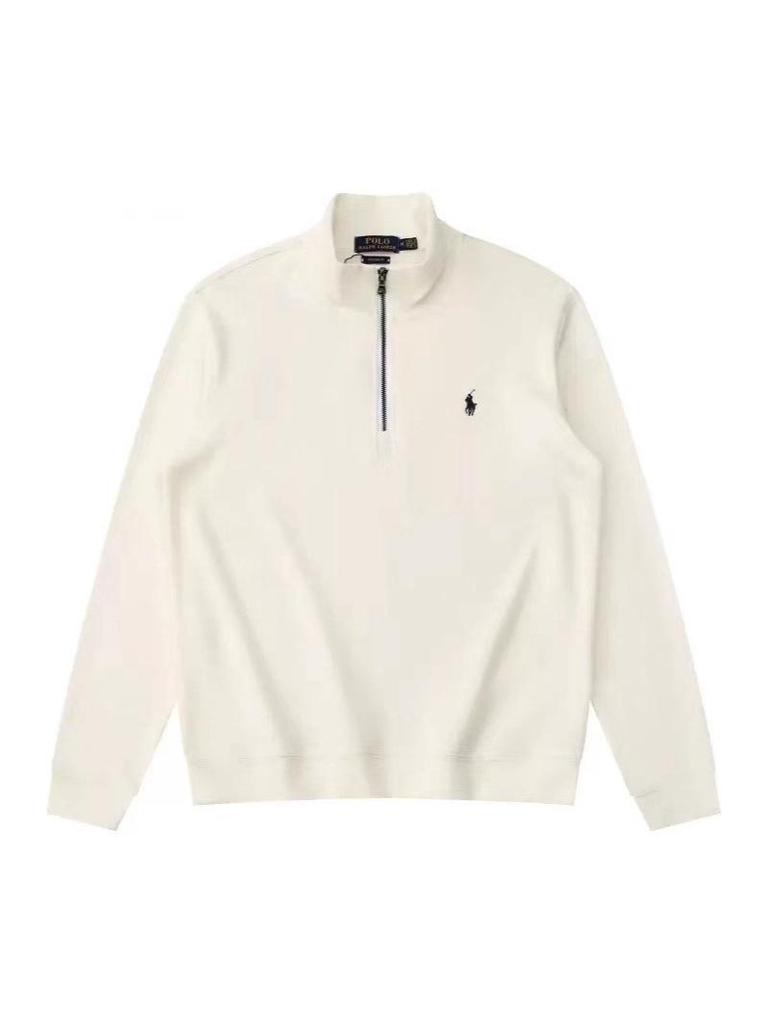 Herren Trendy Fleece-gefütterter Half-Zip Hoodie, Stehkragen mit RL Pony-Stickerei, Lässiger Frühjahrs-/Herbststil.