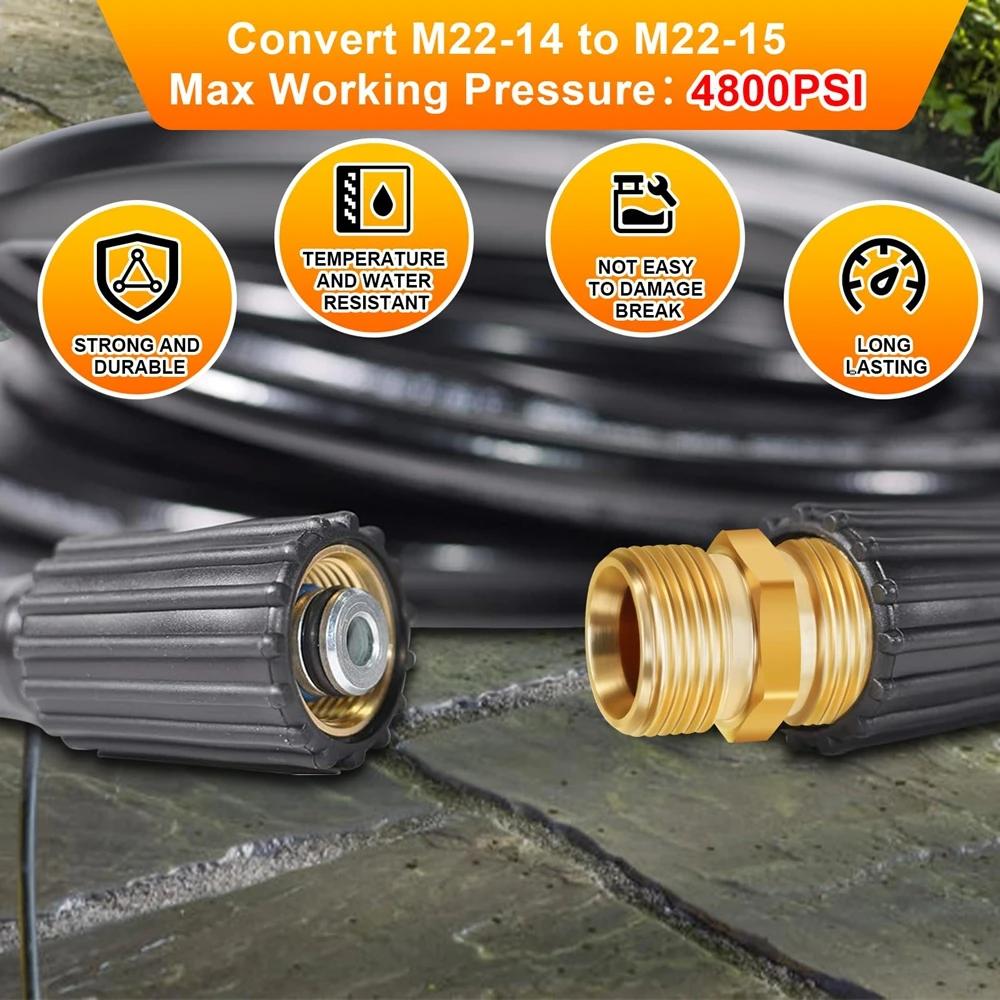 Brass M22 Hose Connector 15mm Female To 14mm Male, High Pressure Washer Extension Coupler Adapter for Power Washer Hose