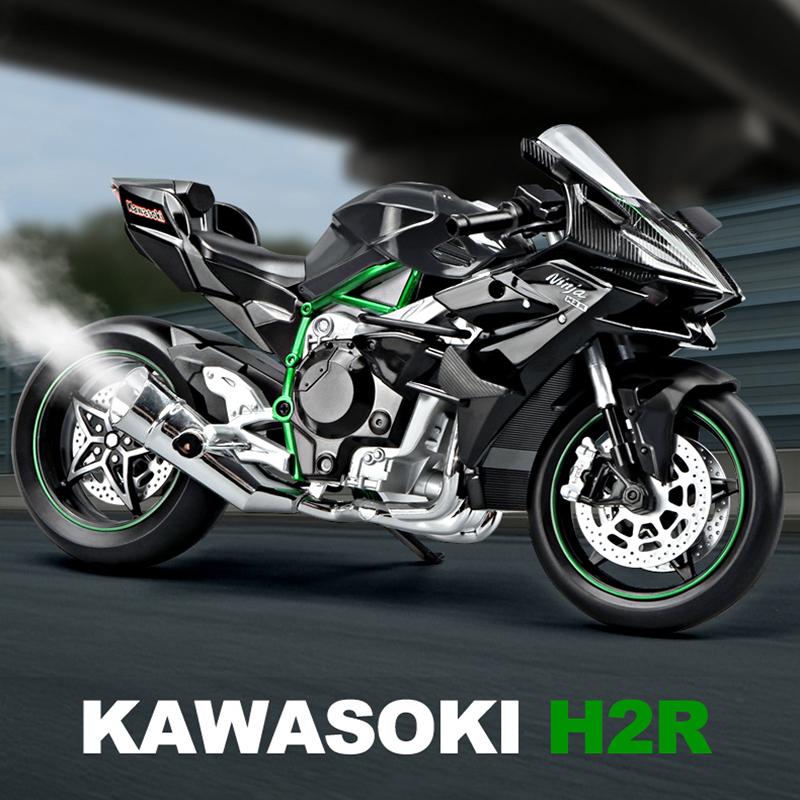 1/9 Kawasaki H2R Alloy Model Ignite Motorcycle with Spray Model Ignite Start Alloy Simulation Children Motorcycle Toy Gift