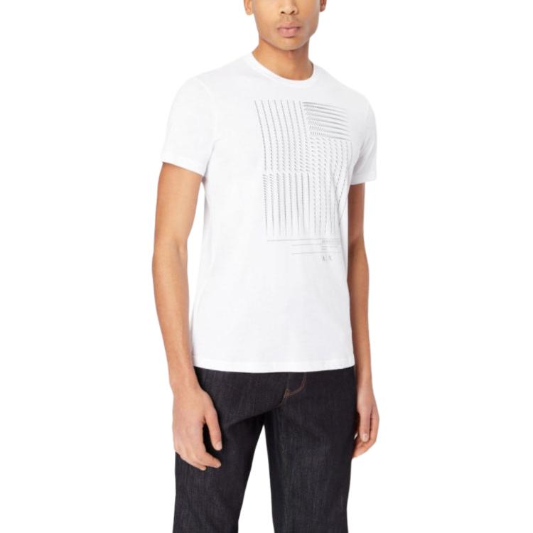 Armani Exchange SS23 Striped Print Loose Fit Round Neck Short Sleeve T-Shirt Men Tops 3RZTFD-ZJH4Z-1100