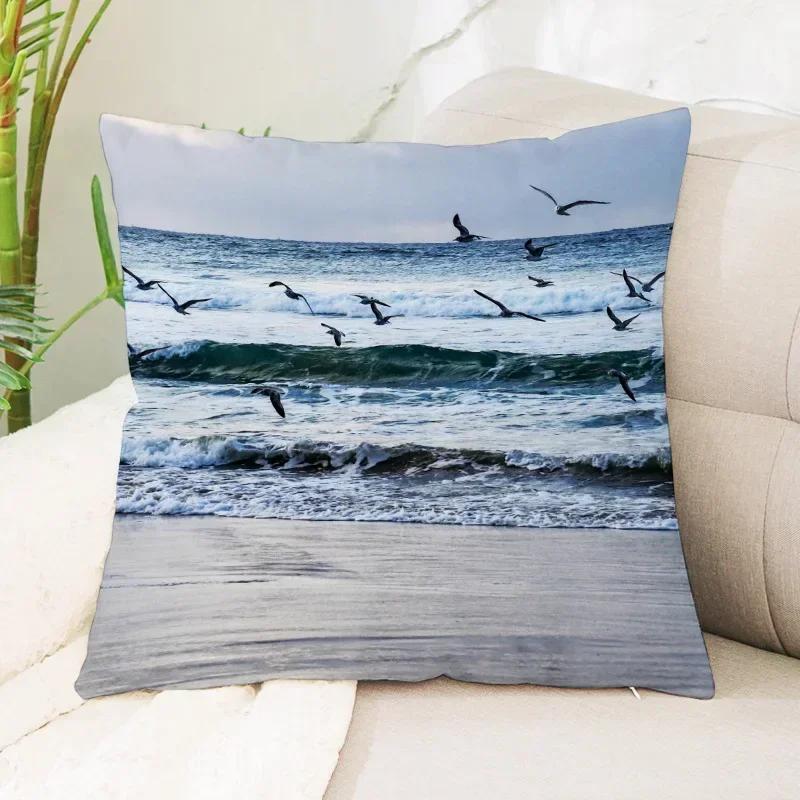 45X45Cm Sea Waves Beach Pillowcase Office Cushion Creative Home Car Lumbar Cushion Cover Sea View Pillow Cover Pillow Case