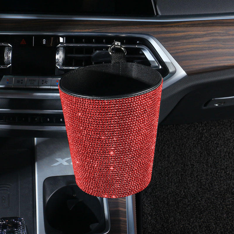 Rhinestone Car Trash Can Cute Garbage Cans Auto Air Vent Trash Bin Portable Waterproof Pink Bling Car Accessories for Women