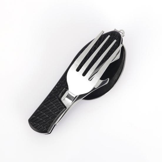 4-In-1 Folding Camping Utensils Stainless Steel Spoon Fork Knife Opener Combo Set Portable Multifunctional Lightweight Outdoor Tableware for Travel