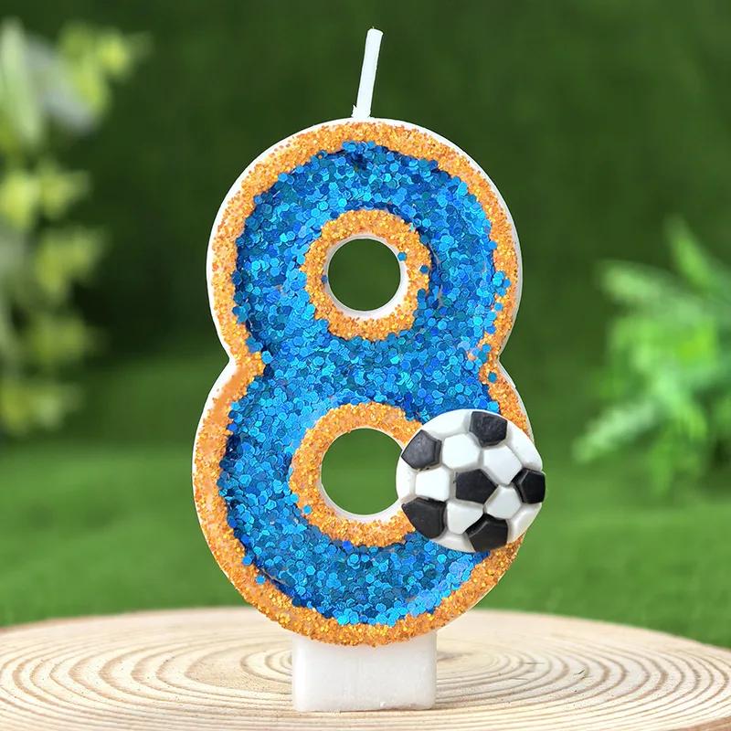 Football Children's Birthday Candles Number 0-9 Green Sparkles Birthday Creative Soccer Candle for Boy Party Cake Top Decoration