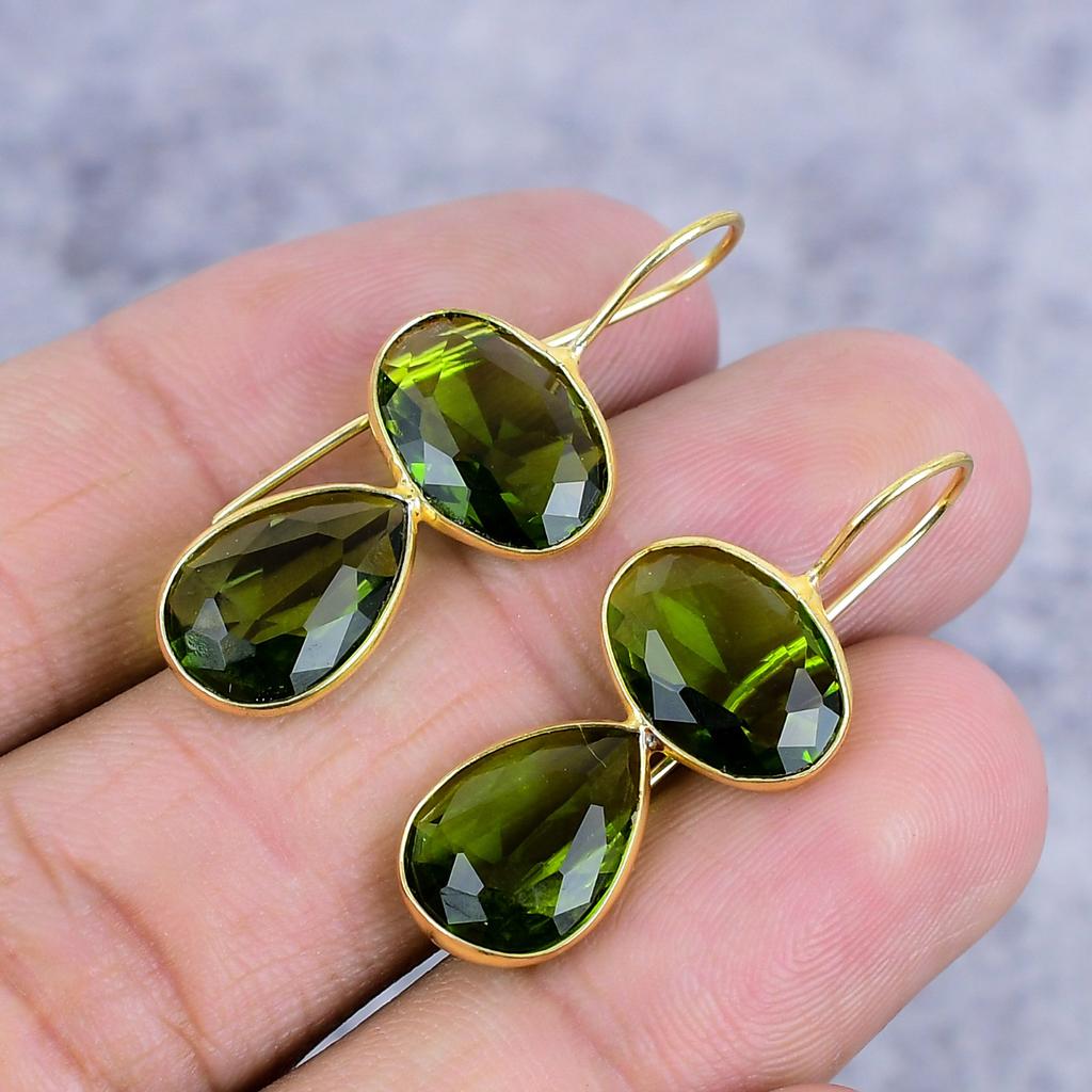 Peridot Gemstone Handmade 925 Sterling Silver Jewelry Earring 1.46" M-2639