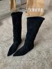 2025 winter new suede inner heightening knight boots long boots pointed but knee long boots children's pleated stacking boots