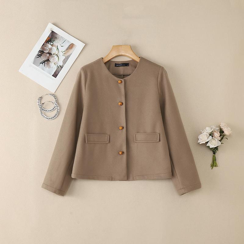 ZANZEA Women Casual Round Neck Long Sleeve Thin Woolen Jackets