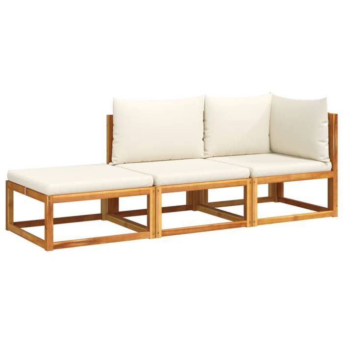 VidaXL 3-piece Garden Sofa Set with Cushions, Acacia Wood and Rope, 3278867