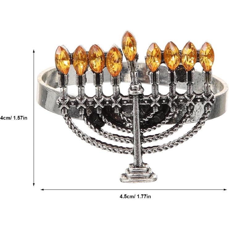 Amosfun 4pcs Menorah Napkin Rings Alloy Napkin Holders for Hanukkah Table Decorations Elegant Buckles for Holiday Dinners Parties and Special