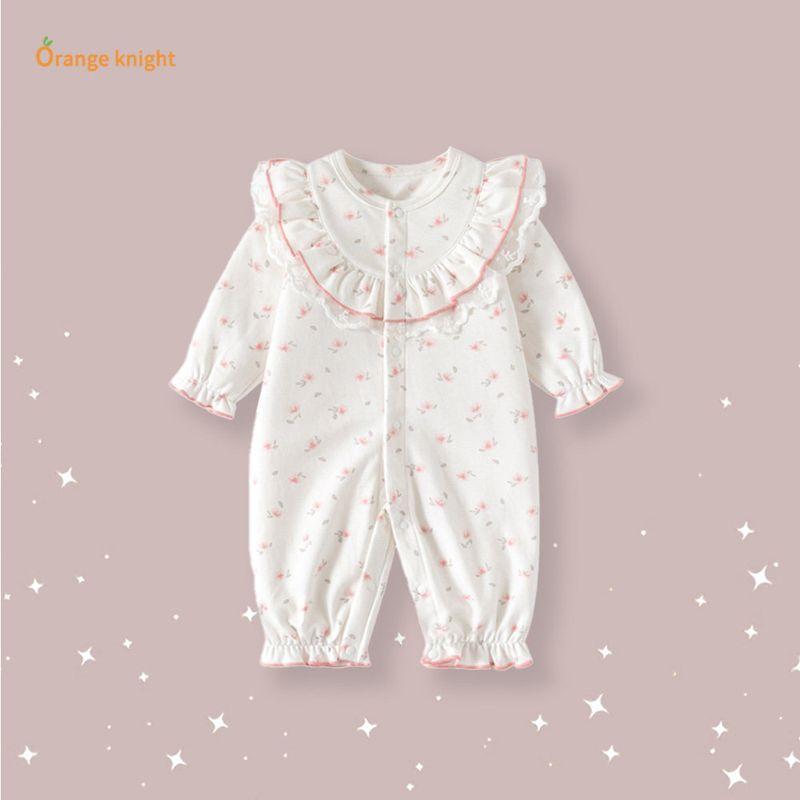 

Newborns 0-3 Years Old, Spring and Autumn Style, Playful and Cute Floral Lace Trim Round Neck Baby Romper Cute Floral Lace One-Piece Romper 59