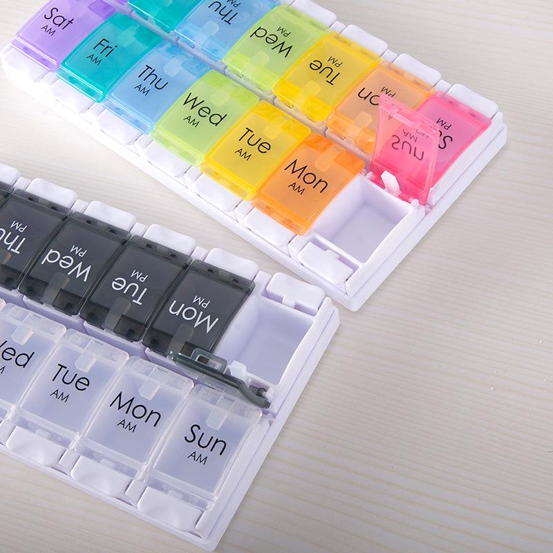 Przenośny 14-przegródkowy rozkładany organizer na leki na rano i wieczór - tygodniowe pudełko podróżne na leki