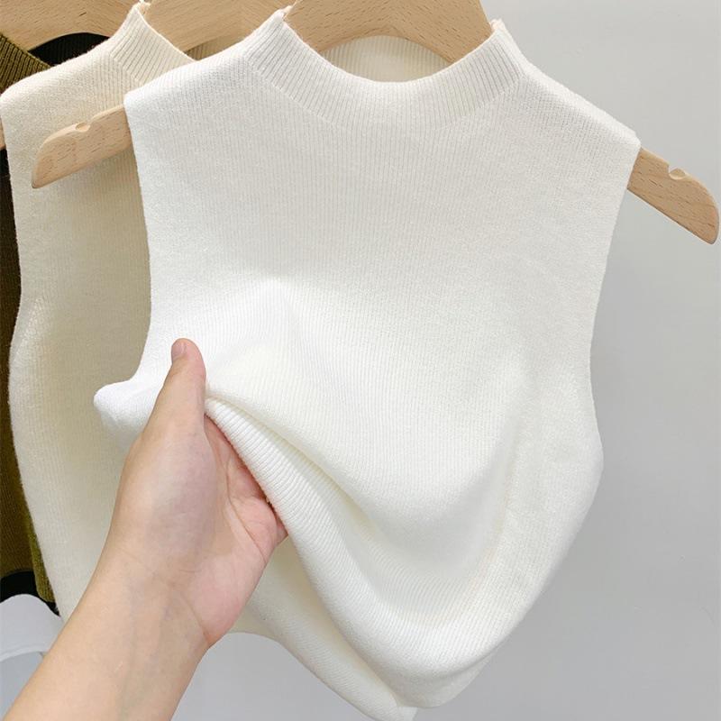 Dámské Pletené tílko Léto Podzim Tenký svetr Krátký Bez rukávů Jednobarevné Jaro Podzim Svetry Pulovry