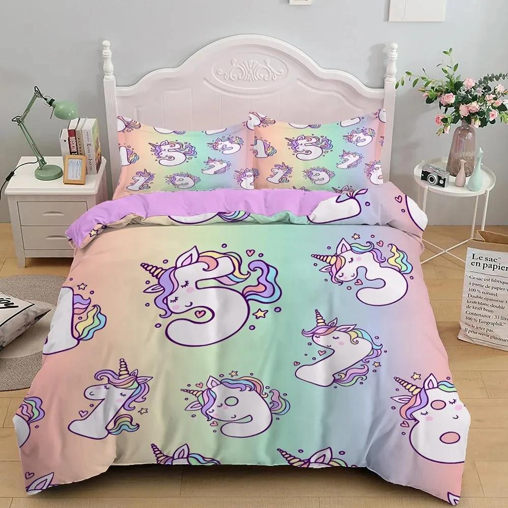 Cute Unicorn Duvet Cover Set Girly Pink Castle Bedding Set Single Twin Size For Princess Girl Dedicated Bedroom Decor Bedclothes