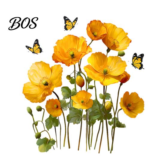 Wall Stickers Painted Yellow Flower Butterfly Window Decals, Self-Adhesive Removable Waterproof Art, Odorless Decals Artistic PVC for Glass