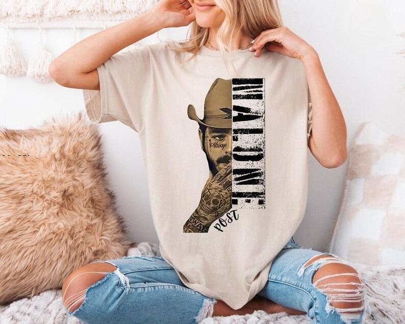 

Летняя мода 2026 Модная футболка Унисекс Женский Винтажный топ Рубашка Post Malone Malone Рэп-музыка Футболка Сценический наряд Уличная одежда M