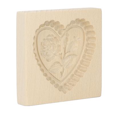 Wooden Cookie Mold Easy Release Reusable Washable Carved Biscuit Press Stamp Mold for Home Kitchen Baking Love Heart