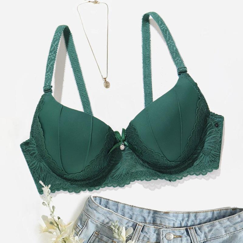 Women S Push Up Underwire Bra Lace Trim Detachable Straps Bow Decor