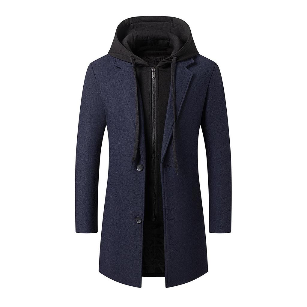 Autumn and Winter Men's Business Thickened Woolen Coat, Fashion Hooded Removable, Coat Men's Coat