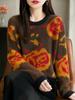 Women's Autumn Winter Rose Jacquard Sweater - Thick, Loose Knitwear with Fashion Design
