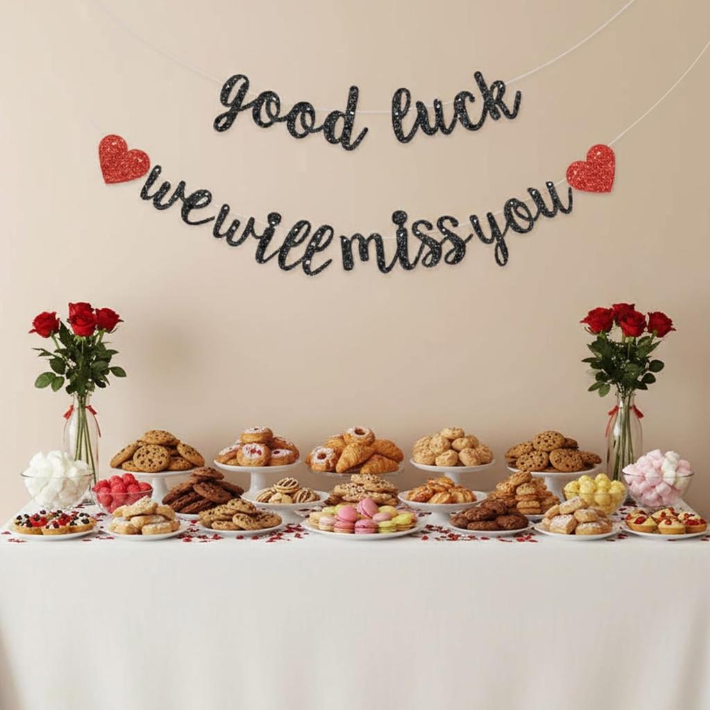 Grevosea Good Luck We Will Miss You Banner, Pre-Strung Glitter Farewell Banner Graduation Retirement Party Decorations for Going Away Farewell Party