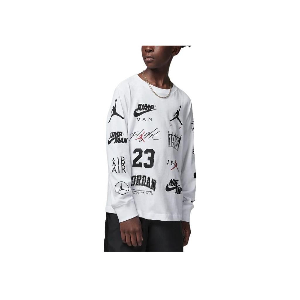 Jordan Pattern Print Crew Neck Casual Pullover Long Sleeve T-Shirt Kids Tops White FB1611-100